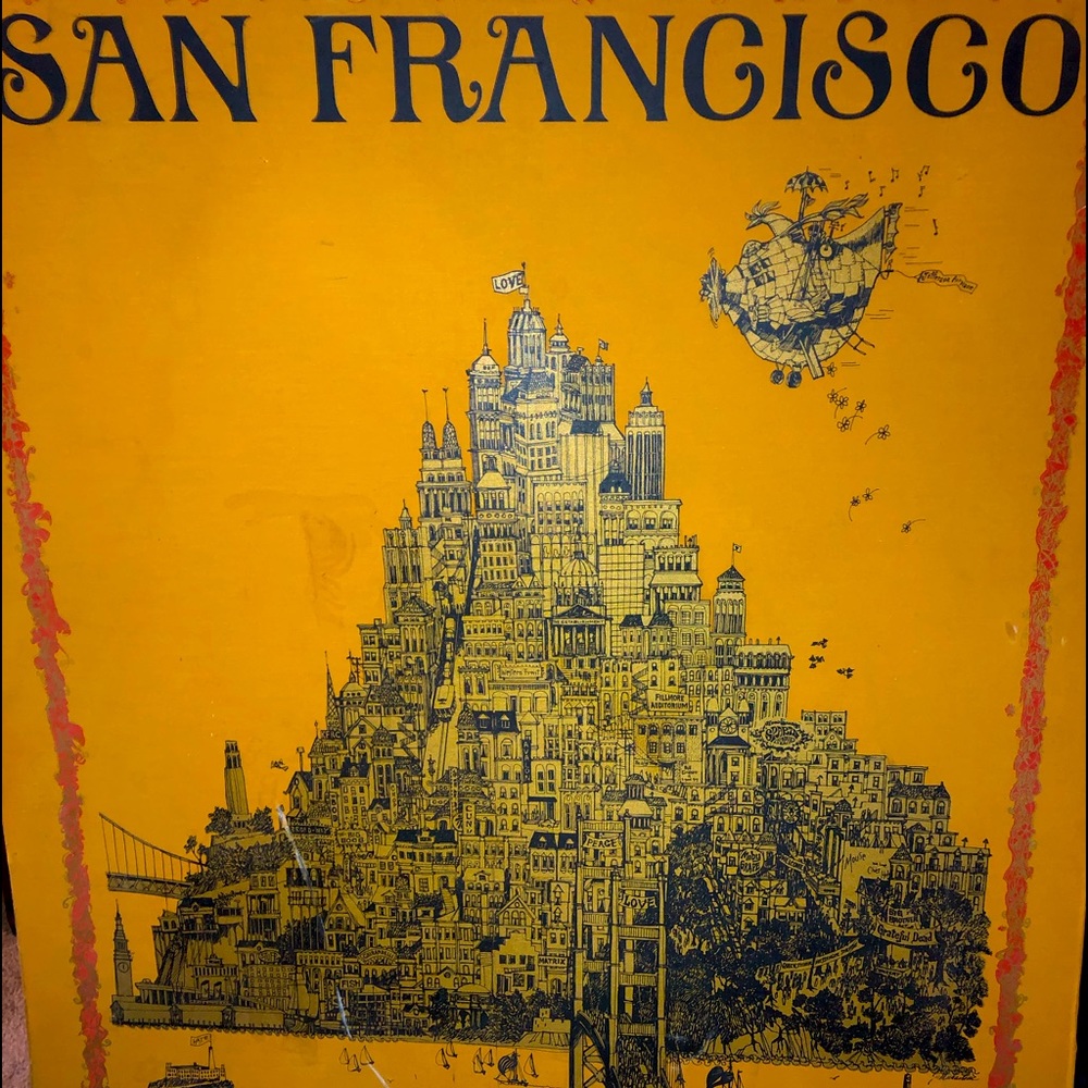 Jefferson Airplane Rock 'n Roll Poster View of San Francisco, Lively illustrated